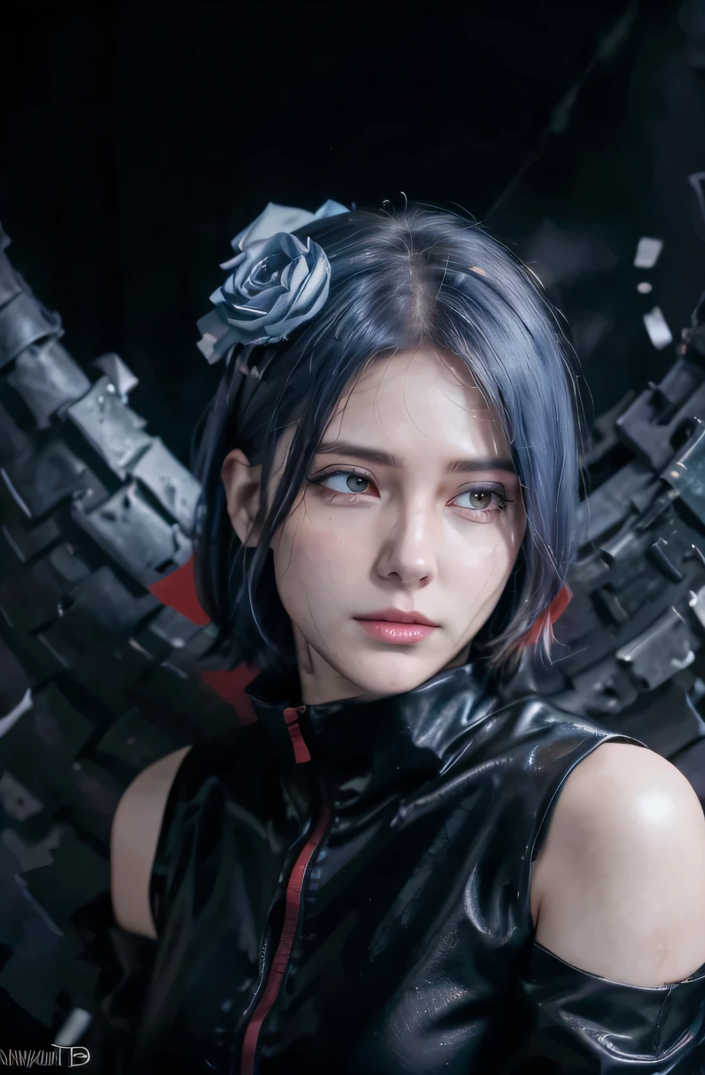 (8K,RAW photos),(best qualtiy),(tmasterpiece),(realisticlying,)(Photorealistic and realistic),(A high resolution),Hyper-detailing,(hentail realism:1.1),beauitful face,
(1female:1.1),Female pervert,(looki at viewer),cowboy lens,jpn,
Xiaonan\(Naruto\),(AKATSUKI OUTFIT:1.1),La Brett piercing,(cleavage:1.5),(Off-the-shoulder attire:1.5),ssmile,Be red in the face,Upper body photo
Dark blue hair,orange eyes, (Flying White Paper:1.5)paper wings,
profesional lighting、photon maping、physically-based renderingt、
Dark theme,
