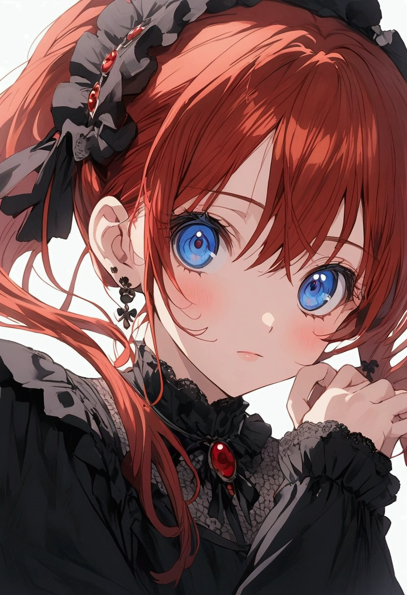 Anime girl with red hair and blue eyes looking at the camera., an anime drawing inspired by Jin Homura, trend on pixiv, self destructive art, closeup of another iwakura, closeup of another iwakura, closeup of a young anime girl, perfect anime face, Today&#39;s featured anime still., in an anime, visual anime of a cute girl