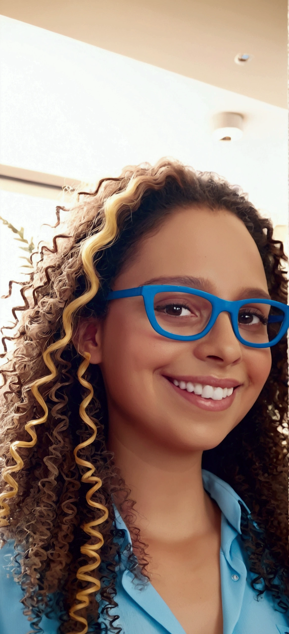 Cartoon character of a woman in black glasses and blue shirt, an animated character, stylized character, animation style rendering, 3d stylized, Arnold Maya rendering, Stylized 3D rendering, toon render screenshot, 3d character, 3d character, Stylized 3D rendering, 3D character rendering, cartoon character, Personagem de close up, character posing, (Pixar-style) (master part:1.2) (bokeh) (best qualityer) (skin detailed) (detailed texture) (8k) (Argilla) (cinematic lighting) (sharp focus,Sit down and lift your upper body