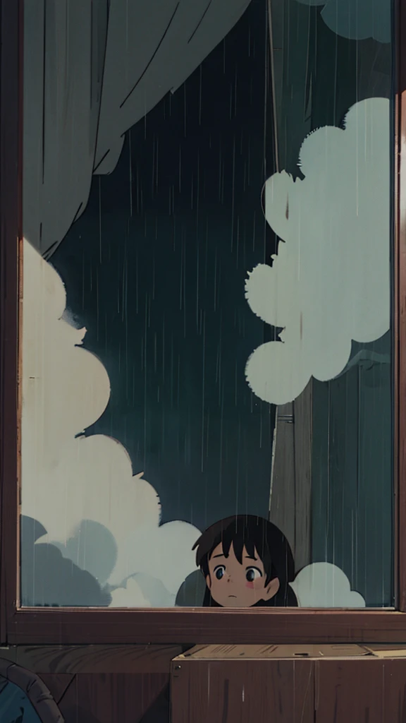 Raining outside the window, black clouds