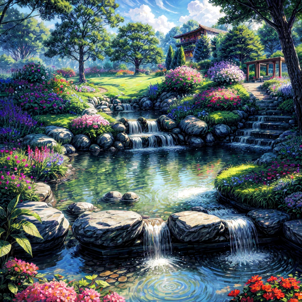 Pixelart generates a beautiful and tranquil image of a garden, There are colorful flowers, gentle stream, And the sounds of nature. Show tranquility, Life, and the beauty of a perfect day.
