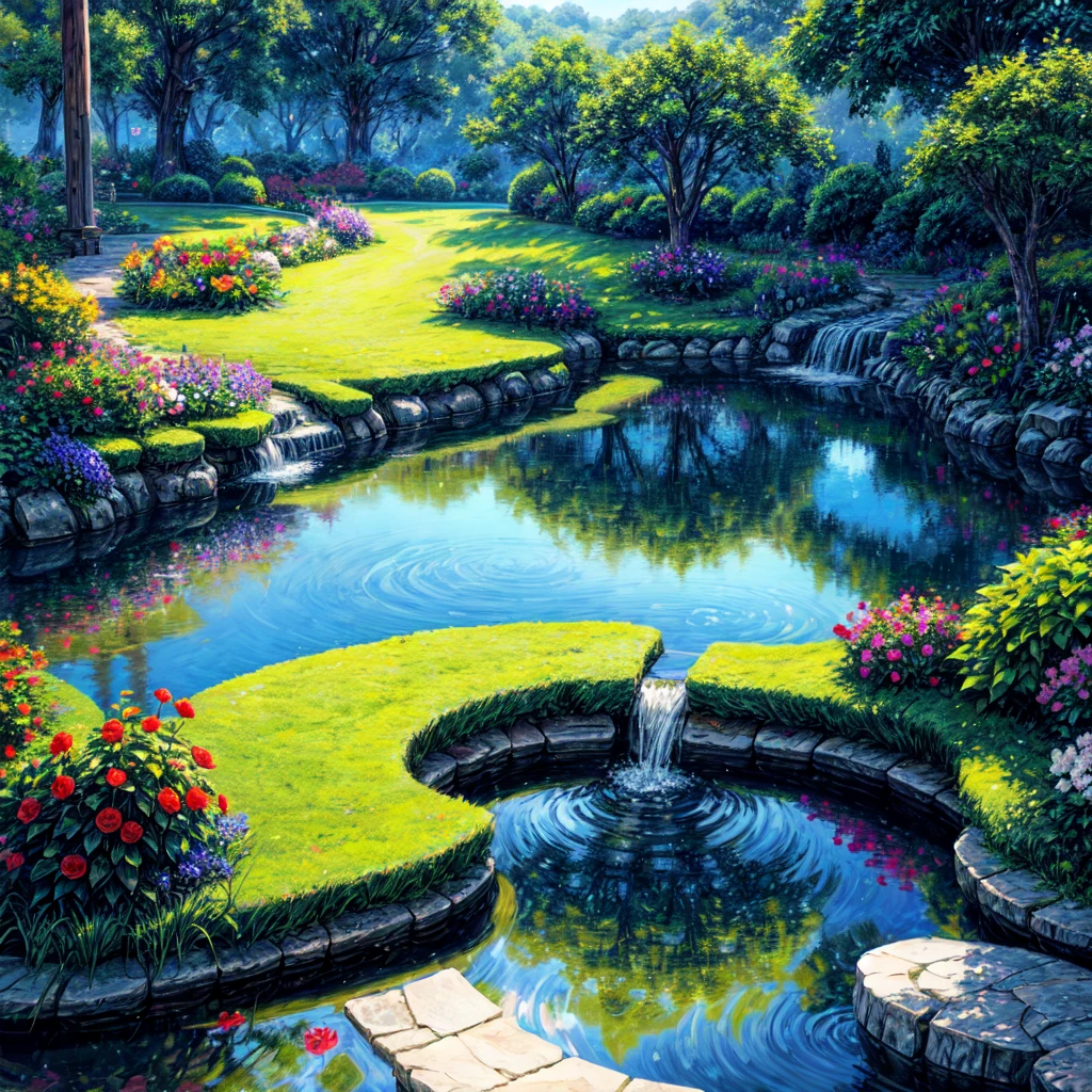 Pixelart generates a beautiful and tranquil image of a garden, There are colorful flowers, gentle stream, And the sounds of nature. Show tranquility, Life, and the beauty of a perfect day.
