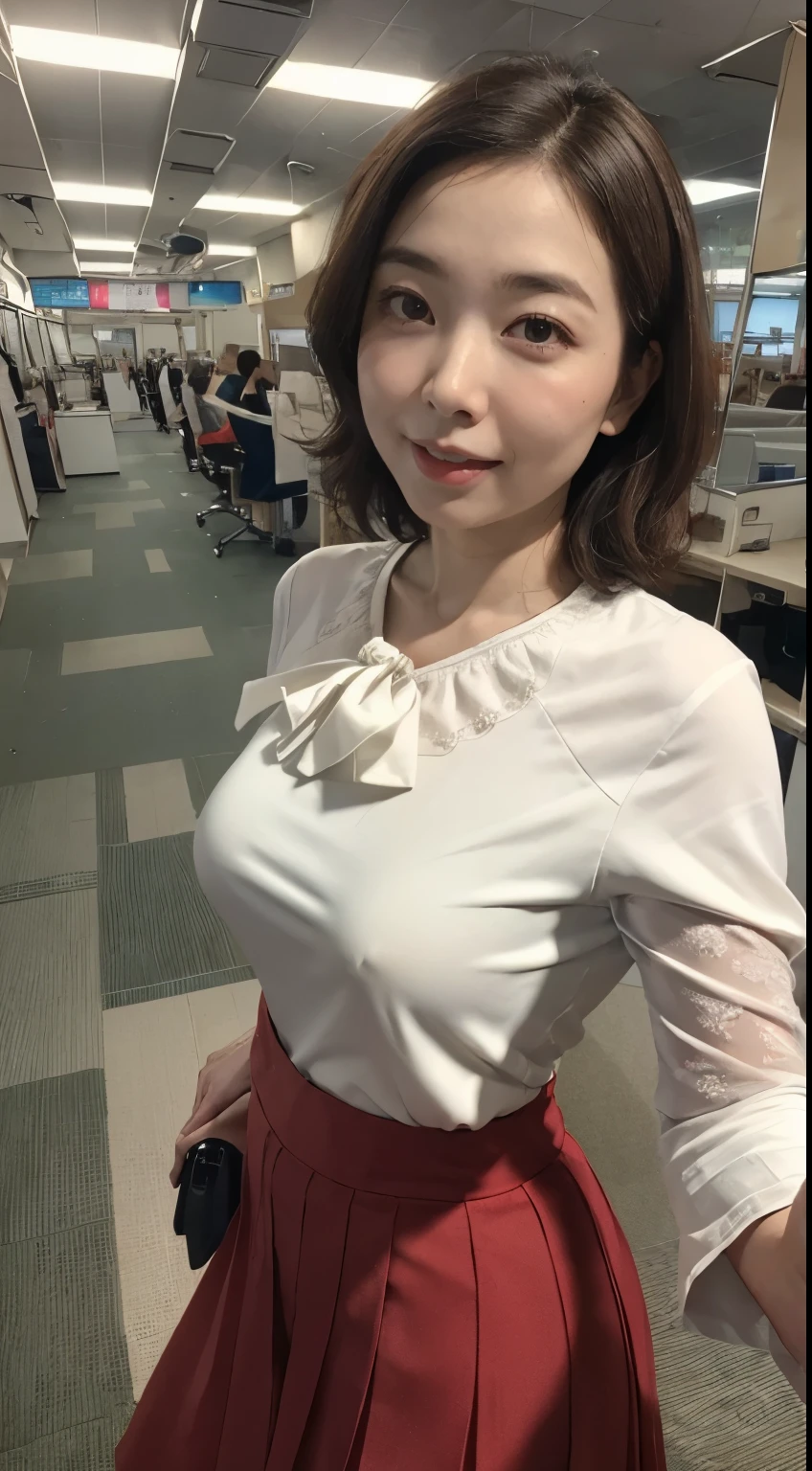 (8k, Highest quality, masterpiece:1.2), (Realistic, photo-Realistic:1.37), (High color saturation:1.0), (Very detailed肌), (Highest quality:1.0), (Ultra-high resolution:1.0) ,(Realistic:1.0), (Very detailed:1.0), (8k, RAW Photos:1.1)、Standing Random Pose, smile, Natural Breasts, Perfect lighting, 36 years old, (mysterious), Clear and detailed, ((Japanese_office_uniform, flare skirt, sexy_blouse)), (indoor office, escalator), Surprised face, ((See the viewer behind)), ((Low angle photo)), panties,