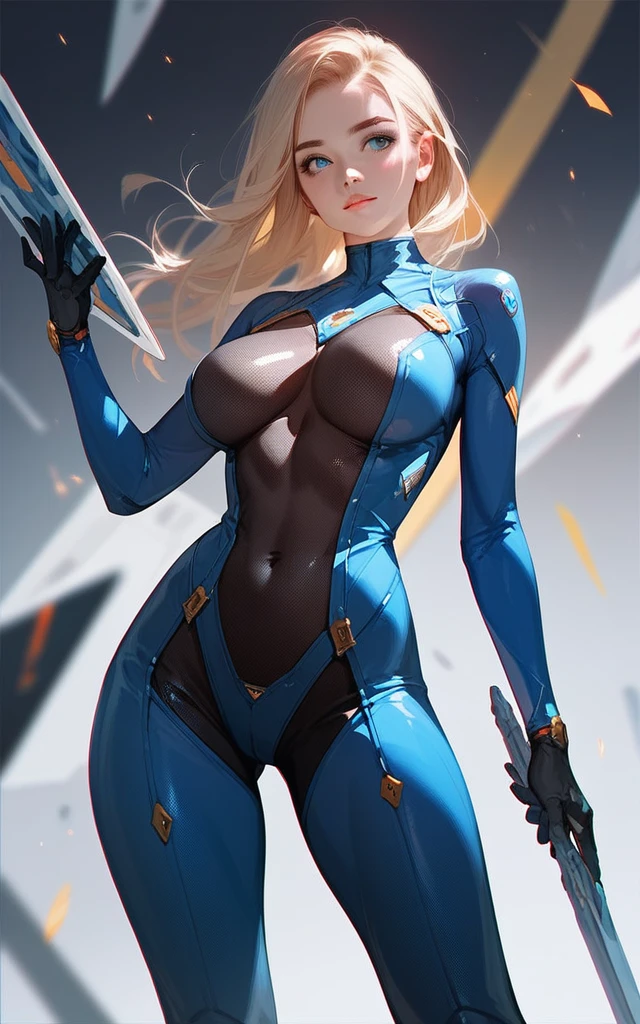 girl, sheer bodysuit, blonde, blue eyes, Hyper Realistic, masterpiece
