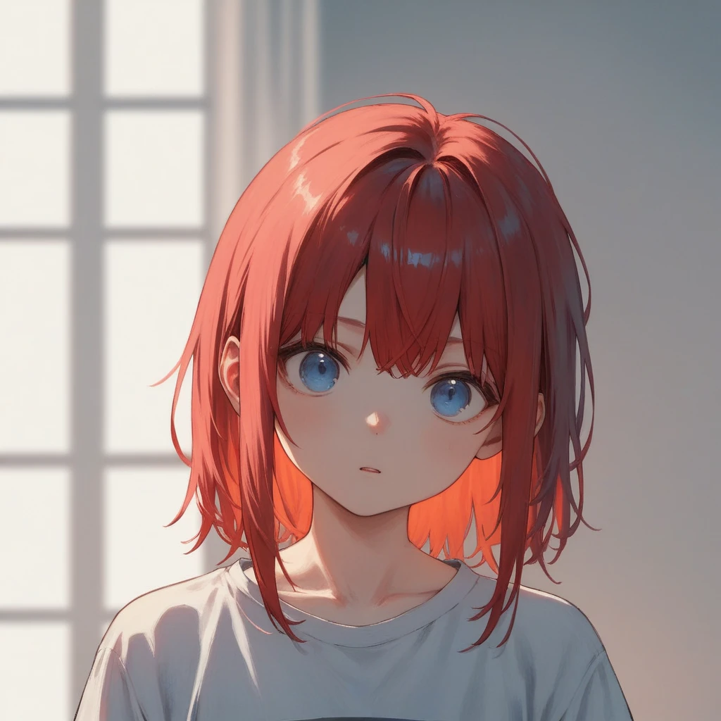 Anime girl with red hair and blue eyes looking at the camera., an anime drawing inspired by Jin Homura, trend on pixiv, self destructive art, closeup of another iwakura, closeup of another iwakura, closeup of a young anime girl, perfect anime face, Today&#39;s featured anime still., in an anime, visual anime of a cute girl, he has cultivated four