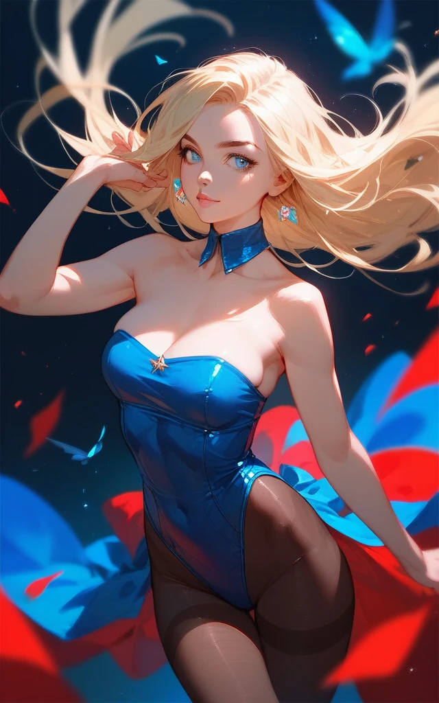 girl, tubetop leotard, pantyhose, blonde, blue eyes, Hyper Realistic, masterpiece