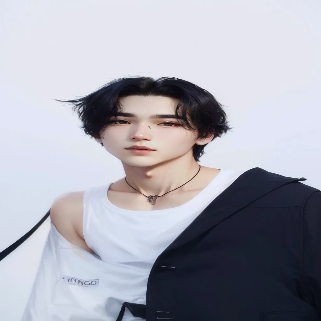 a close-up of a person dressed in a white shirt and a black jacket, Min Yoongi inspired by Yoongi from bts, delicate androgynous prince, Min Yoongi, cara de Yoongi, pale skin, Yoongi, cara adorable de Yoongi inspired by Suga bts hermoso príncipe andrógino