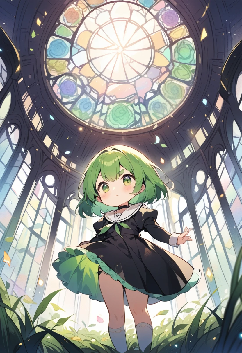 (li:1.4),(liemale child:1.ute face, 6 years old,kawhlight on eyes:1.1), small breast, (jiggly:0.8), shiny skin,(mini girl:1.5),
BREAK
(green maro eyebrows:1.5), :<, (jitome:1.1),pouty and slightly grumpy,(medium green hair:1.2),pout,disgusted eyes, green eyes, puffy eyes,
BREAK
breathtalking Scenery, breathtalking Beauty, breathtalking Cute,scenery, (best quality, masterpiece:1.2), (ultra high quality:1.2),smooth soft skin, natural skin,watercolor,
BREAK
Dutch angle,Atrium structure,ceiling,floral point black nun dress, nun veil,choker,excessive detailed collarbone,bare collarbone, long hem,wide shot,dynamicangle,
BREAK
(stain glass inspired by leaf mark), (rose shaped stained glass),(music note effect fused with stained glass),(multi-layered grass shaped stained glass),(heart shaped Church windows),nature theme,stained glass leaf,(Multiple stained glass musical note),tiffany,dust particles,