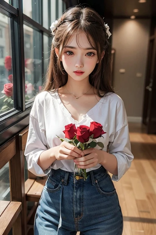 Cute girl with roses