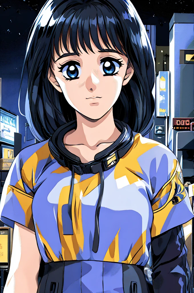 ((masterpiece)),(((Highest quality))),((Super detailed)) Realistically, 1 Girl, beautiful, Wearing headphones, one person　Watching the night view, city, Starry Sky, building, night.　Black hair bob　The wind is blowing　sexy Photogenic night view　Girl sideways