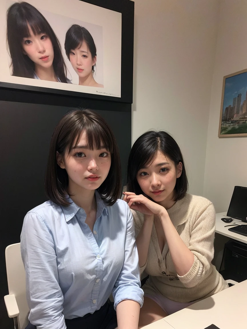 8k, RAW Portrait (Japanese women),masterpiece、Photorealistic:1.2、Realistic, Ultra-high resolution, Highest quality, Real Life Photos ,( in the evening :1.1), ((((1 female:1.5)))), (((Two girls showing off their panties In the room)))、(Cute Face:1.3)、Japanese women,((office lady))、((本物のoffice lady))、((business art:1.6))、 Short Hairstyles,、In the room、 、big, beautiful, beautiful目, Black Hair,(Written boundary depth:1.3)、 ((Dark brown eyes:1.2))、(Realistic skin texture:1.3)、(Immersive atmosphere:0.8、Chiaroscuro:1.2) 、((Embarrassed look:1.4))、((Red cheeks:1.3))、((From belowの天井:1.2))、(smile:0.7)、((She&#39;s wearing tiny silk panties))、((Panty shot))、((A woman rolling up her skirt))、((From below:1.48))、((Crotch close-up:1.52))、((Pants with emphasis on the photo))、the most beautiful woman in the world、the most beautiful woman in the world、((Spread your legs:1.4))、、Fair skin、Multiple moles、(((Bra is visible、Large Breasts、Cleavage,Exposing breasts)))