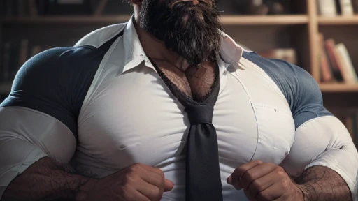 (best qualityer,4K,8k,high resolution,work of art:1.2),ultra details, Muscle Man, A little high, bearded, Stately,[intense stare],Intimidating presence,figura masculina,[Stately shadows],Gritty Realism,hypermasculinity,extreme detailed description,broadshouldered,dark haired,[stubble on the chin],Stately silhouette,resistant framework,bright coloured,body hair,different beard style,dominant posture,dominant figure,sharp focus,dominant presence,Unyielding pose,sense of authority, wearing a tight shirt.