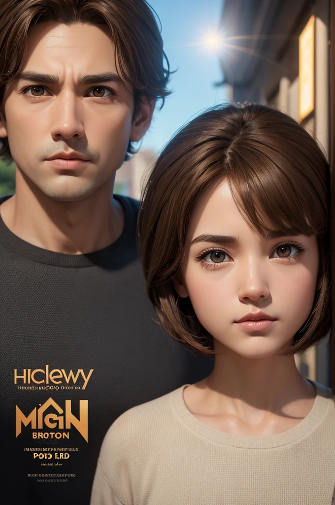 27 years 1,60 tall light brown eyes brown hair white skin man 3D poster inspired by Pixar 