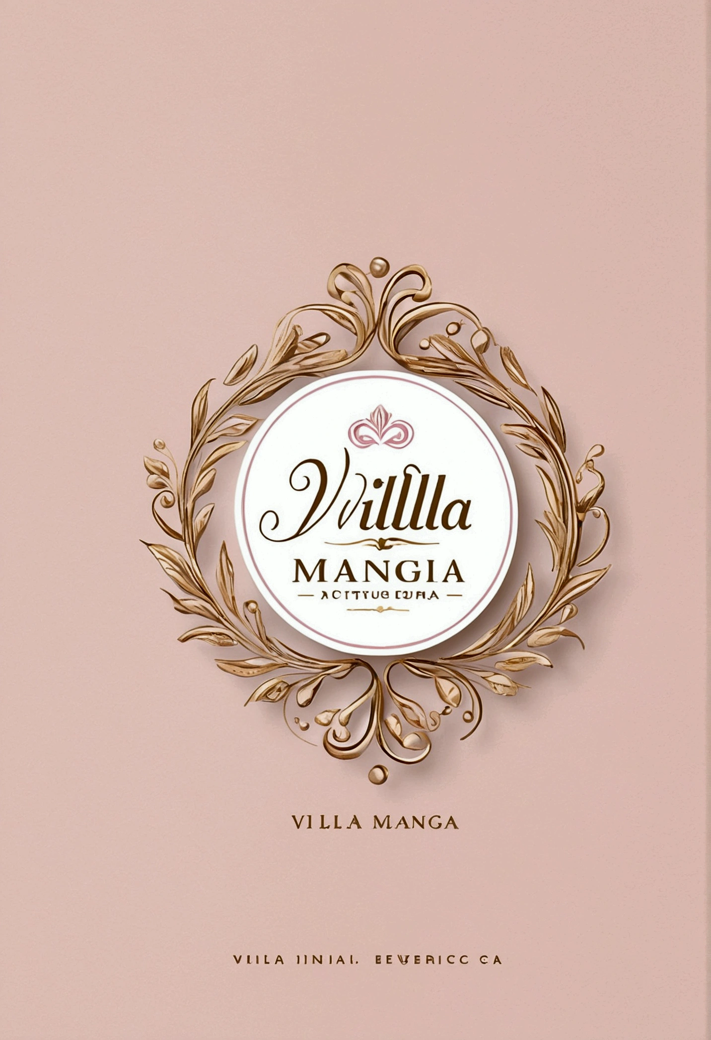 A captivating and feminine logo with the Italian name "Villa Mangia Ricotta" written in elegant, friendly typography. The lettering is presented in a warm, soft color palette of pink, gold and beige, creating an inviting and friendly atmosphere. The name is the focal point, with a subtle, dynamic design element, such as curved lines or delicate swirls, that enhance the overall professional appearance. The logo exudes a sense of intimacy and sophistication, perfectly suited to a female audience.