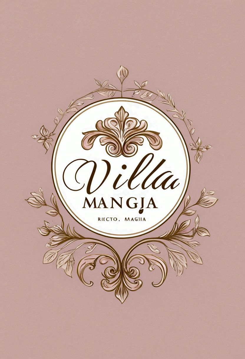 A captivating and feminine logo with the Italian name "Villa Mangia Ricotta" written in elegant, friendly typography. The lettering is presented in a warm, soft color palette of pink, gold and beige, creating an inviting and friendly atmosphere. The name is the focal point, with a subtle, dynamic design element, such as curved lines or delicate swirls, that enhance the overall professional appearance. The logo exudes a sense of intimacy and sophistication, perfectly suited to a female audience.