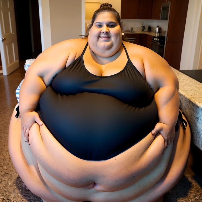 Massively obese blob ssbbw Latina in a tight bikini, she eats hundreds of cheesecakes every day and is rapidly gaining a massive amount of weight, her enormously fat belly and hips and ass are spilling out all around her body as she becomes fat enough to fill the whole room, her arms are extremely fat and heavy