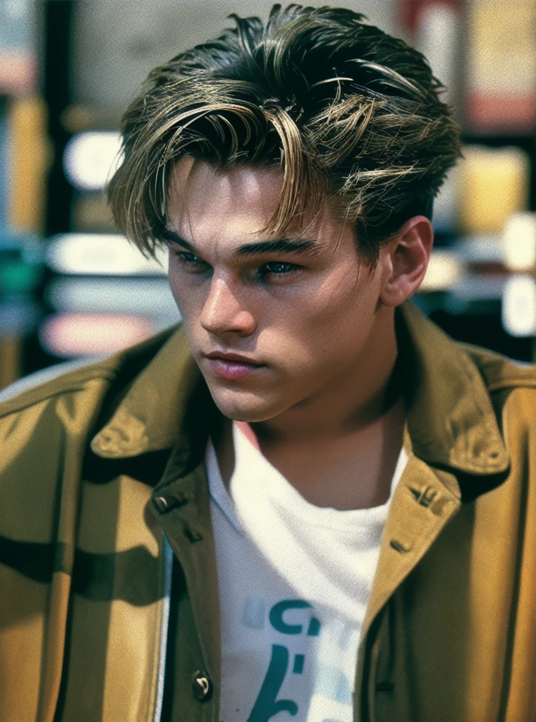 leodicap (Kodacolor Gold 100), (Canon Powershot), ((1996)), (1990s colors), (1990s style), (grunge movement), in a garage, intricate, fashion photography, medium shot, RAW photo, (high detailed skin:1.2), 8k uhd, dslr, soft lighting, high quality, film grain, Fujifilm XT3