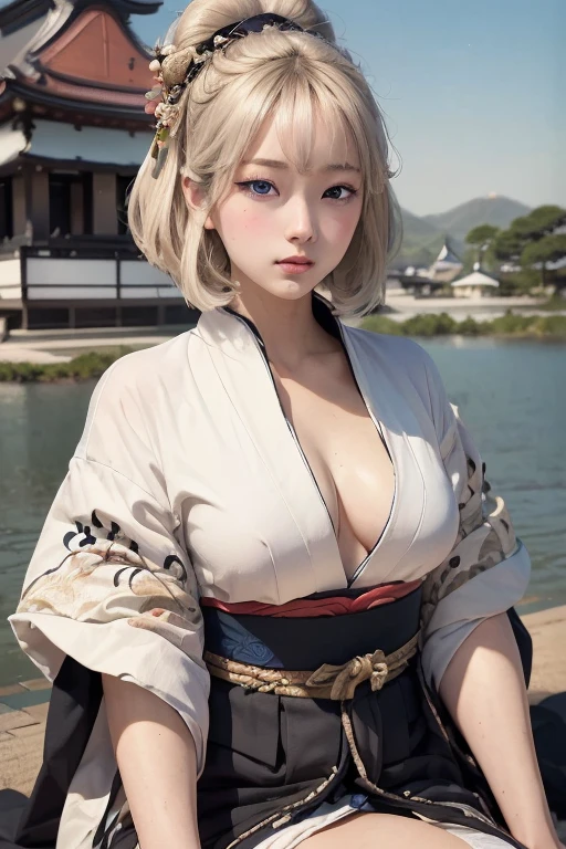 (Highest quality, masterpiece, Ultra-high resolution, 8k), 18-year-old.Japanese Girls,1 person,(Japanese Festivals),I am wearing a happi coat,Detailed narrowed eyes,((flat chest:1.5)), (single eyelid),(Slender body:1.5),(tradition),Mikoshi (portable shrine),(Serious expression),Incredibly powerful pose,(short hair),(Gray Hair),Highly detailed skin and facial textures:1.3, Ultra detailed face, Detailed hands and fingers, Protect God,(Cute and slim goddess 1.0), Fair skin, (Calm:0.9, Totally captivates you:1.0) ,(Beautiful Bangs）、（Beautiful white and shining skin、Cheek Gloss Highlighter、Beautiful and adorable face、The most beautiful face in the world、big, Sparkling Blue Eyes）