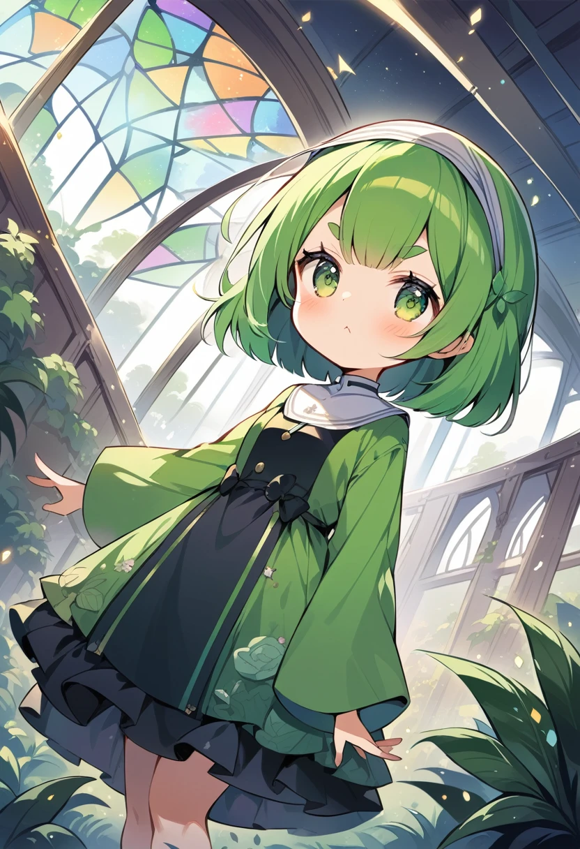 (:1.4),(little female child:1.4), cute face, 6 yeaii, (highlight on eyes:1.1), small breast, (jiggly:0.8), shiny skin,(mini girl:1.5),
BREAK
(green maro eyebrows:1.5), :<, (jitome:1.1),pouty and slightly grumpy,(medium green hair:1.2),pout,disgusted eyes, green eyes, puffy eyes,
BREAK
breathtalking Scenery, breathtalking Beauty, breathtalking Cute,scenery, (best quality, masterpiece:1.2), (ultra high quality:1.2),smooth soft skin, natural skin,watercolor,
BREAK
Dutch angle,dynamicangle,Atrium structure,ceiling,dynamicpose,floral point black nun dress, nun veil,choker,excessive detailed collarbone,bare collarbone, long hem,wide shot,
BREAK
(stain glass inspired by leaf mark), (rose shaped stained glass),(music note effect fused with stained glass),(multi-layered grass shaped stained glass),(heart shaped Church windows),nature theme,stained glass leaf,(Multiple stained glass musical note),tiffany,dust particles,