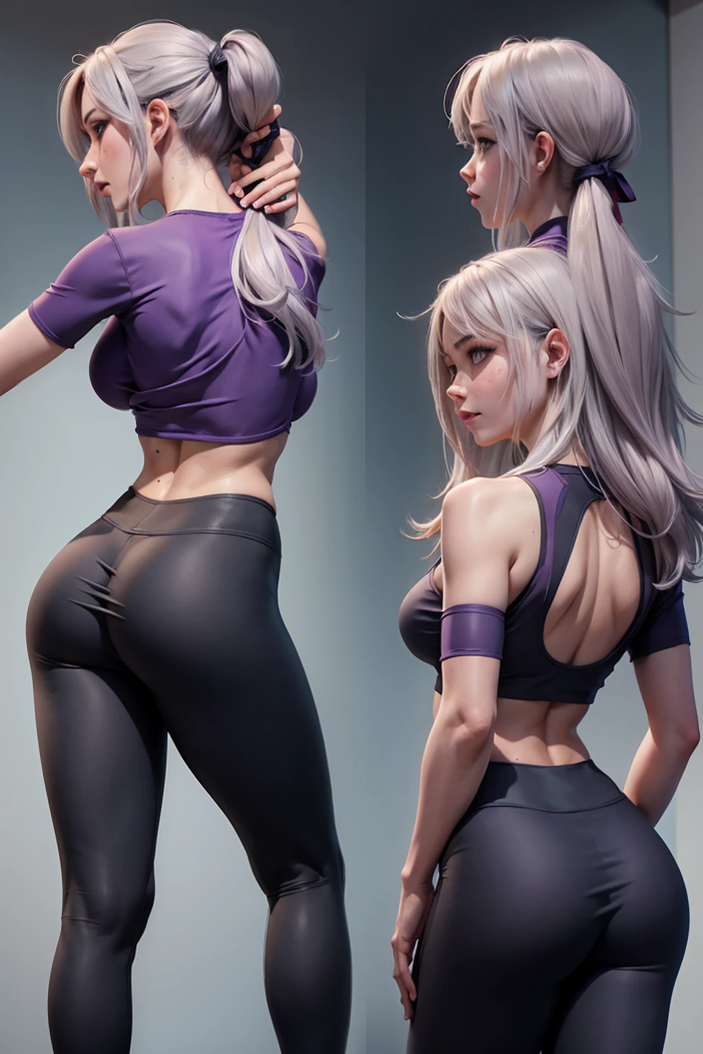 UnderBoob T Shirt, tight leggings, back view