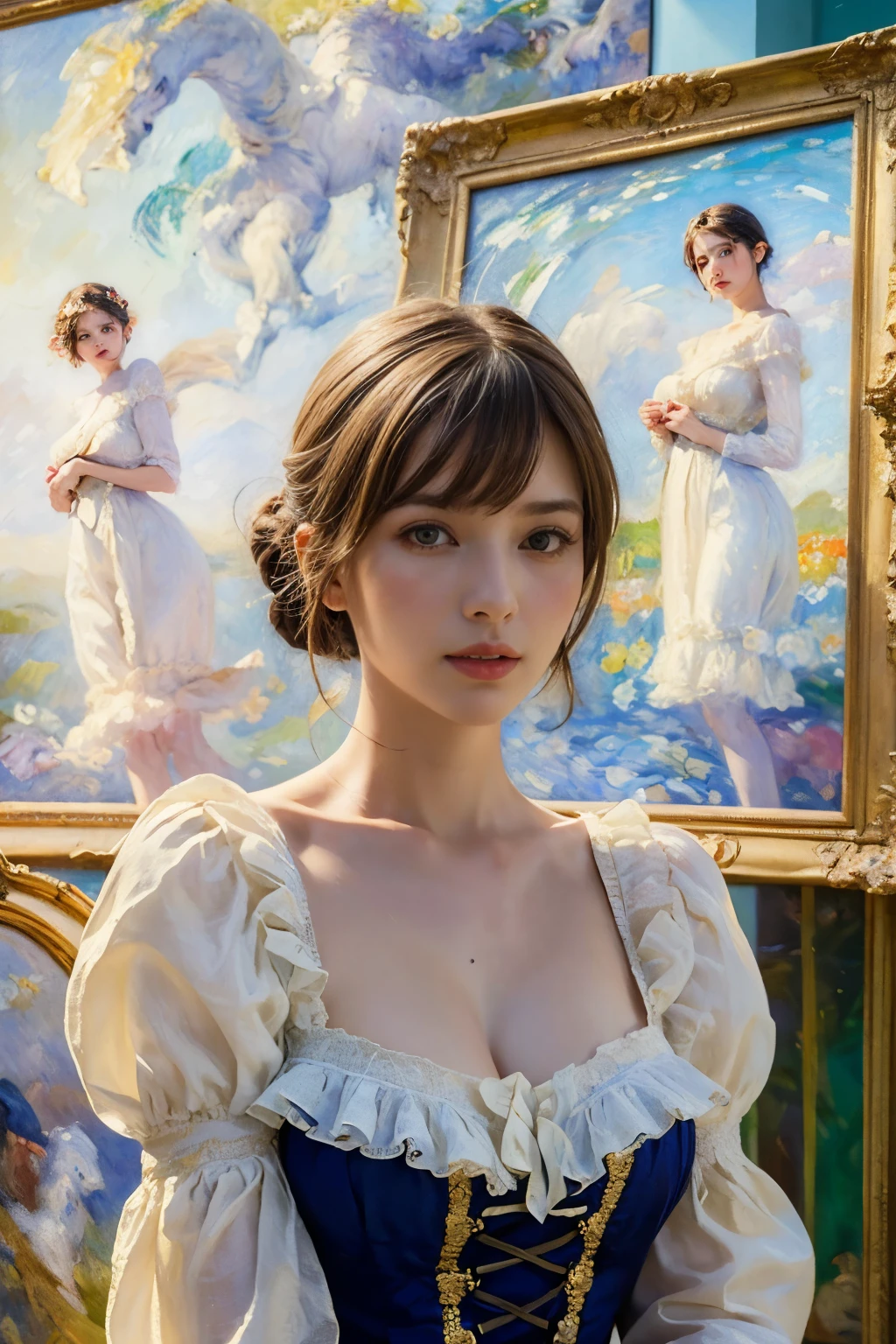 ((masterpiece:1.4, Highest quality)), (Realistic photos:1.4),
((1 girl)), (Otherworldly beauty), (dream-like),
(Ultra high resolution:1.2), Very delicate and beautiful, wonderful, Very detailed CG Unity 8k wall paper, Very detailed, High resolution,
Soft Light, Beautiful detailed girl, Very detailed eyes and face, Beautiful and detailed nose, Beautiful and detailed,
(Dressed in late 19th century French costume:1.3),
Cinema Lighting, Perfect Anatomy, Slender body, (Parted bangs),
(The world of impressionist paintings:1.5), (Impressionist light and colour),
Cowboy Shot