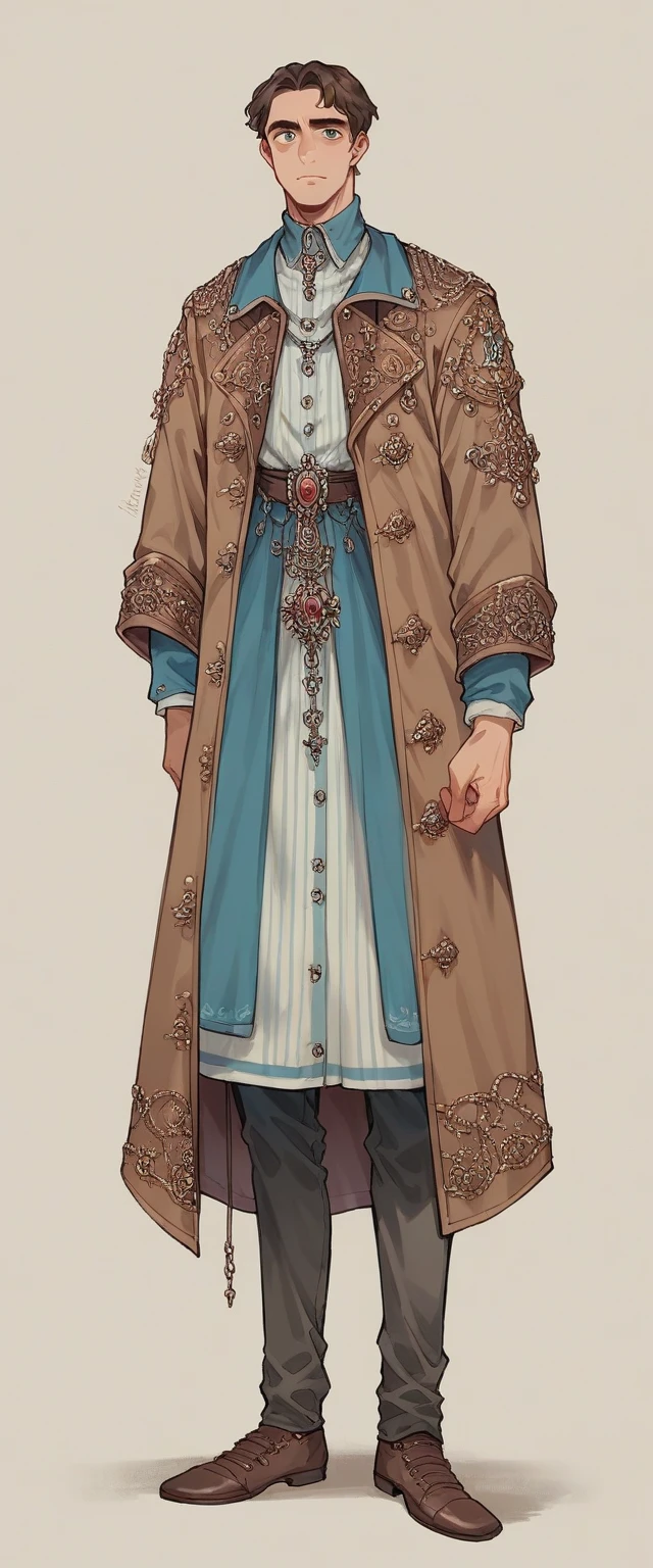 Juvenile humans,Teenager around 16 years old,Medieval knight,Baroque,Stand collar lace shirt,Gorgeous coat with gilded pattern,Full body standing