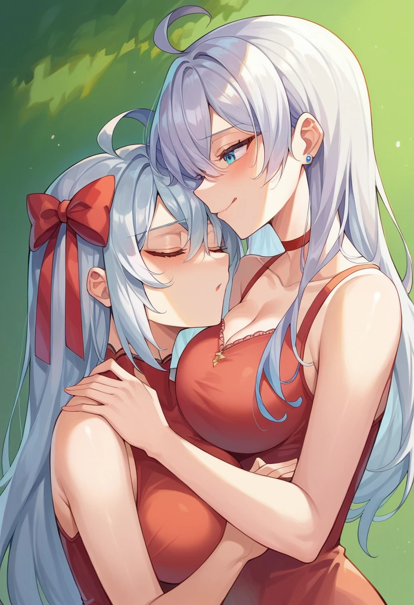 Alisa Mikhailovna Kujou (Tomorrow, my friend, Arya-san, will be visiting Russia.) / Alisa Mikhailovna Kujo (hour々Arya-san next to me is whispering in Russian)Silver Hair.Ahoge,Red ribbon,