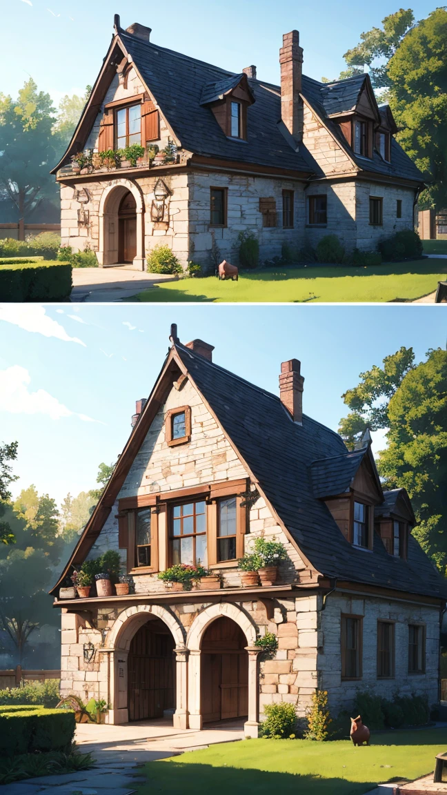 Medieval pig See each house both front and back