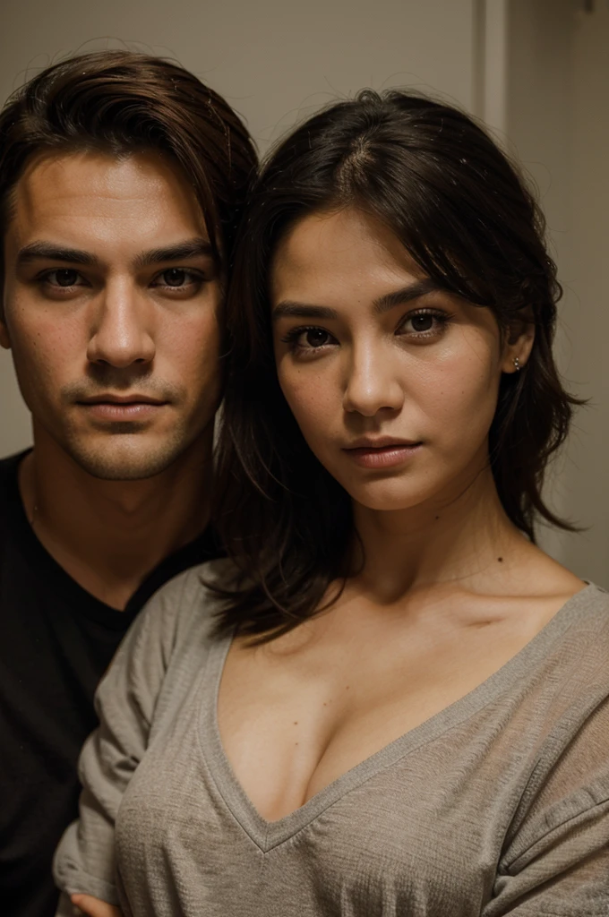 Potrait a handsome man with a sharp gaze with a woman