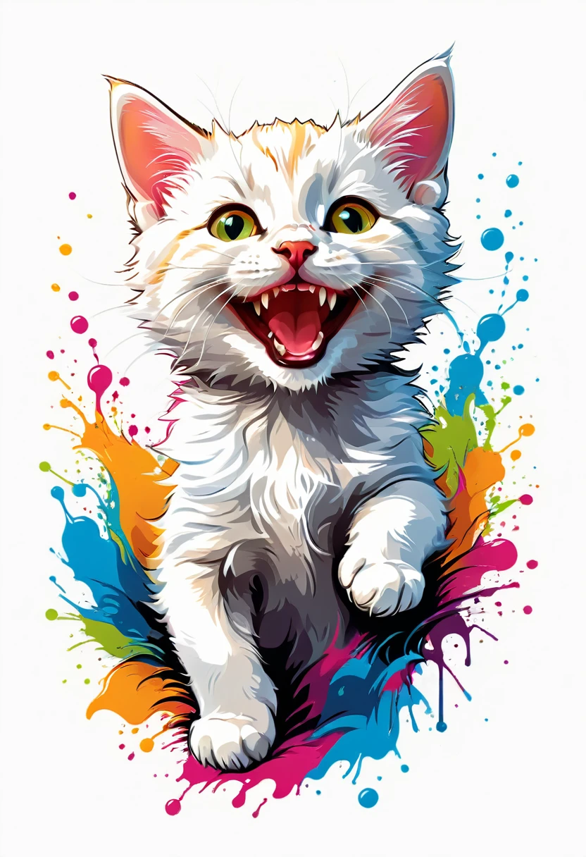 T-shirt designs, vector art, colorful illustration of a smiling kitten, White background, t shirt design. (work of art, UHD quality, realistic quality, 32k Details, proffesional, perfect composition, very aesthetic, absurdrez, super verbose, details Intricate:1.3)