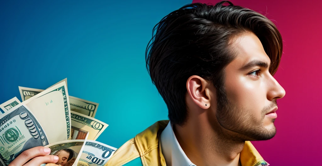 create a profile background image with a man with money 