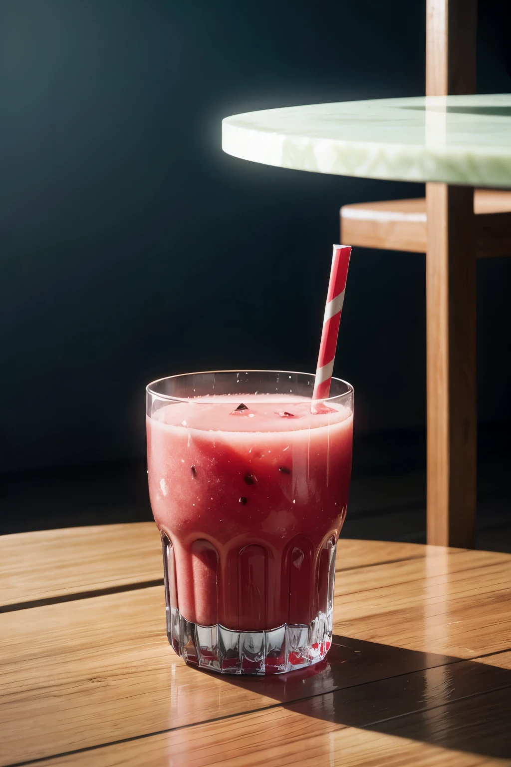 a glass with watermelon juice under a table with a red professional sales background