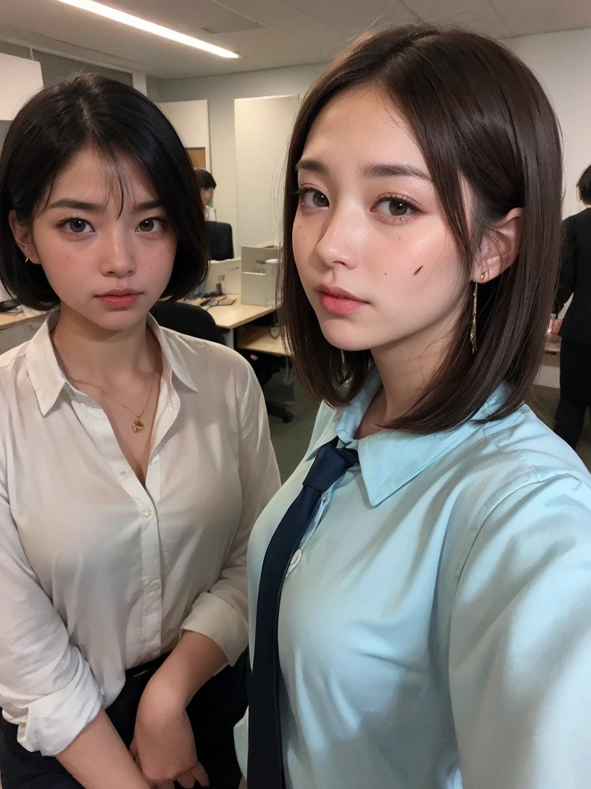 NSFW,8k, RAW Portrait (Japanese women),masterpiece、Photorealistic:1.2、Realistic, Ultra-high resolution, Highest quality, Real Life Photos ,( in the evening :1.1), , (((Two girls showing off their panties In the room)))、(Cute Face:1.3)、Japanese women,((office lady))、((本物のoffice lady))、((business art:1.6))、 Short Hairstyles,、In the room、 、big, beautiful, beautiful目, Black Hair,(Written boundary depth:1.3)、 ((Dark brown eyes:1.2))、(Realistic skin texture:1.3)、(Immersive atmosphere:0.8、Chiaroscuro:1.2) 、((Embarrassed look:1.4))、((Red cheeks:1.3))、((From belowの天井:1.2))、(smile:0.7)、((She&#39;s wearing tiny silk panties))、((Panty shot))、((A woman rolling up her skirt))、((From below:1.48))、((Crotch close-up:1.52))、((Pants with emphasis on the photo))、the most beautiful woman in the world、the most beautiful woman in the world、((Spread your legs:1.4))、、Fair skin、Multiple moles、(((Bra is visible、Large Breasts、Cleavage,Exposing breasts)))