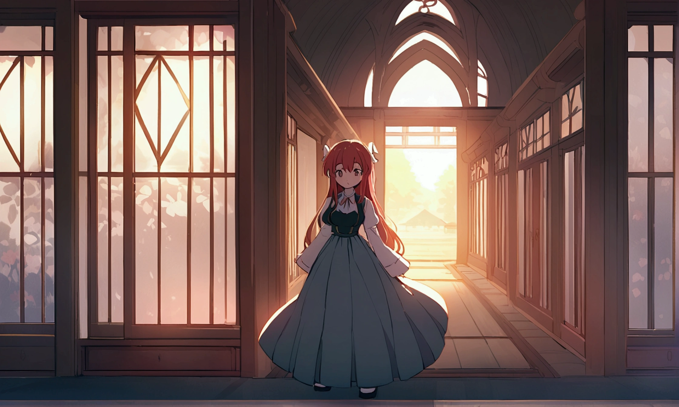 Draw an inspiring girl,library,Japanese anime style