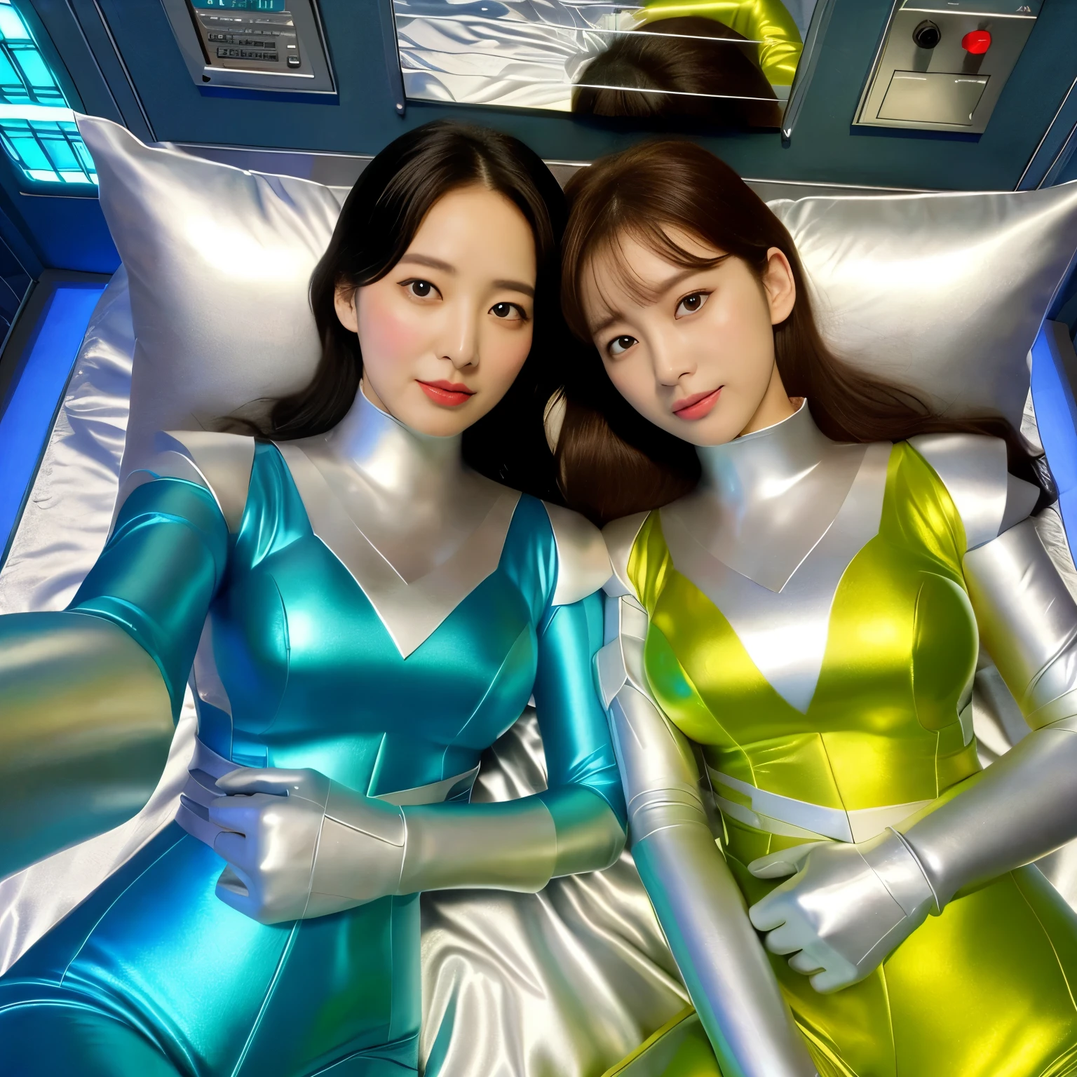 best image quality、Super high resolution、(realism:1.4)、Korean beauty star、The most beautiful KPOP star、horny face、Horny Korean makeup、erotic expression、A body that makes you want to touch it、erotic photos、((Realistic shiny satin fabric texture、High-gloss stretch satin fabric that is smooth and smooth to the touch.、The drape of the curved part of the shiny satin fabric、strong shiny costume、The smooth and beautiful quality and luster of the costumes、A shiny costume made of high-quality satin fabric with high density.、Smooth to the touch oil light liang ultra-class battleship skin coat COS、Super SentaiWomen&HeroineSuit、Texture of costumes that satin fetishists respond to、Thin, glossy stretch satin fabric)),8K photo quality