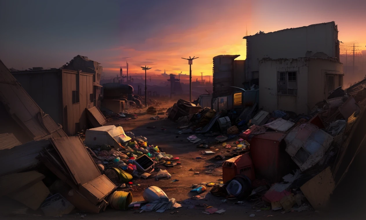 Trashland USA, a devastated garbage-dump of a world, post-apocalyptic wasteland