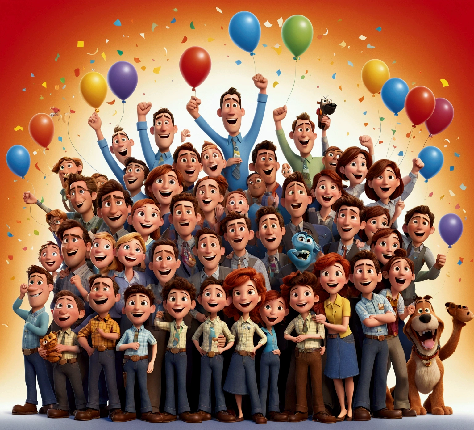 Pixar-style: work team in a moment of celebration,3D Poster,Disney