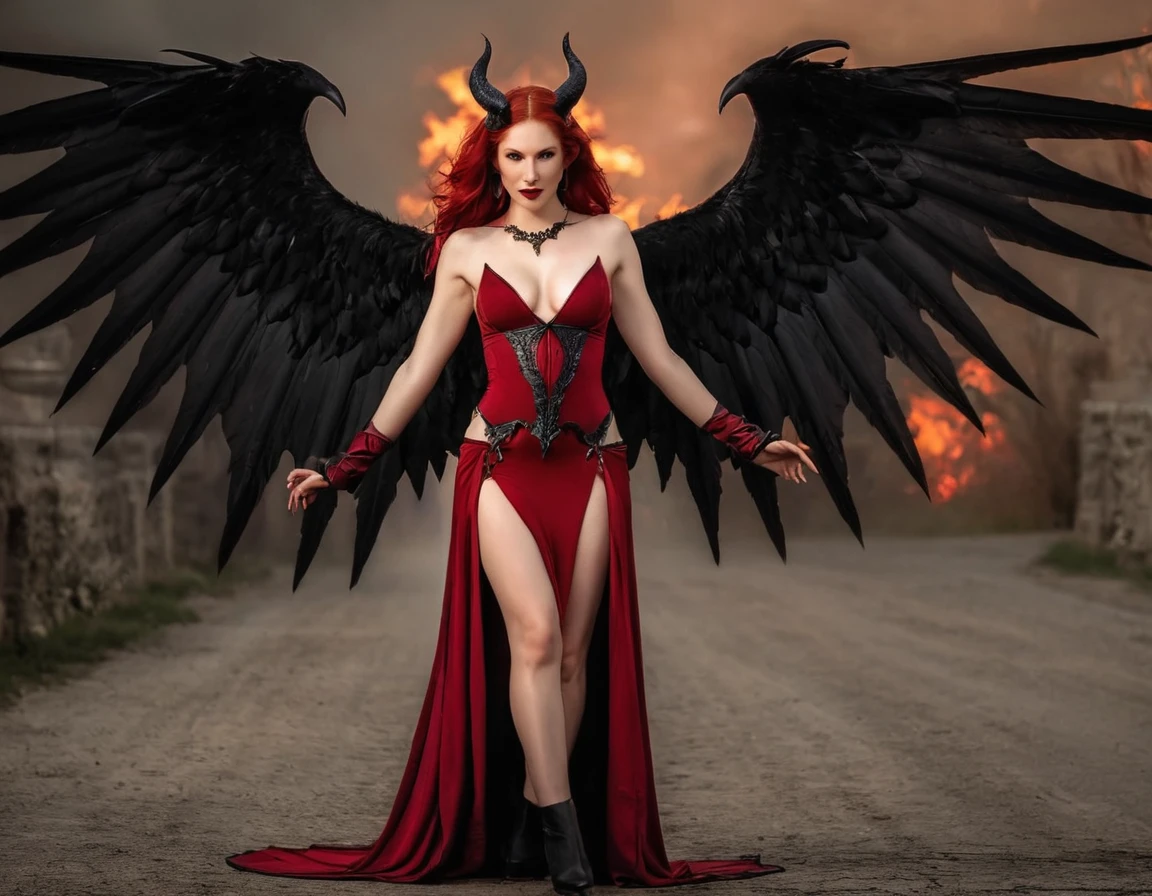 arafed naked woman with wings, naked, beautiful succubus, succubus | medieval, succubus, diablo 4 lilith, succubus in tight short dress, cinematic goddess body shot, raven winged female vampire, epic fantasy art style hd, beautiful sorceress, fantasy woman, redhead queen in heavy red armor,naked, a beautiful sorceress