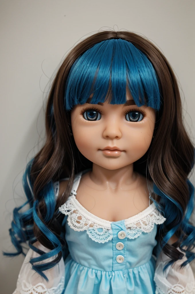 mula baby doll brunette with wavy blue hair
