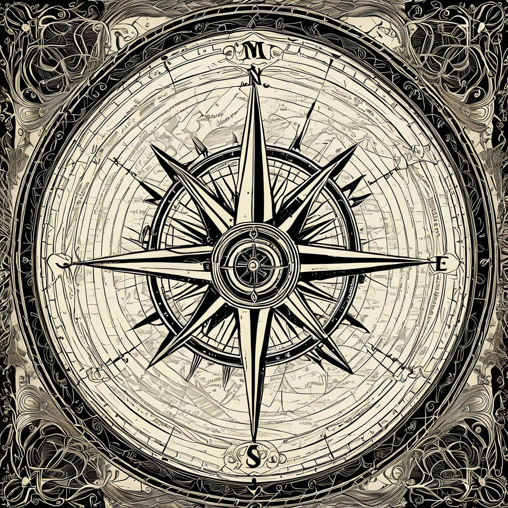 A detailed, high-quality Stable Diffusion prompt for the given theme would be:

front of book, black and white, line art, banner for the title, nautical, 1720, navigation, intricate line work, minimalist, clean, elegant, detailed textures, vintage, aged paper, compass, ship's wheel, antique map, calligraphic title, detailed linework, high contrast, chiaroscuro lighting, dramatic shadows, monochrome