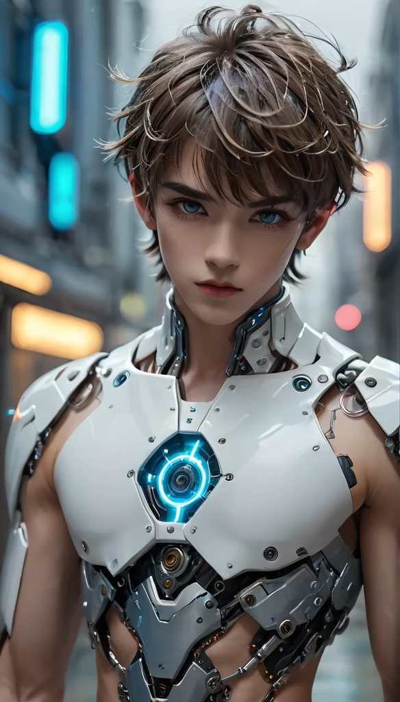 {{master piece}}, best quality, photograph of sexy twink in the process of being turned into a cyborg, on top of a futuristic operating table,((small slightly muscular soft human chest, armor does not cover his soft bare skin on his belly)), ((exposed flat pectoralis muscles)), handsome detailed azure eyes, handsome boyish face, detailed cyberpunk lab, handsome detailed hair, wavy hair, handsome detailed street, mecha clothes, robot boy, cool movement , skinny twink body, {filigree}, futuristic city background, rainy days, {lightning effect}, detailed cyborg crop top armor, mind control device on head, futuristic vr headset, whole body image.