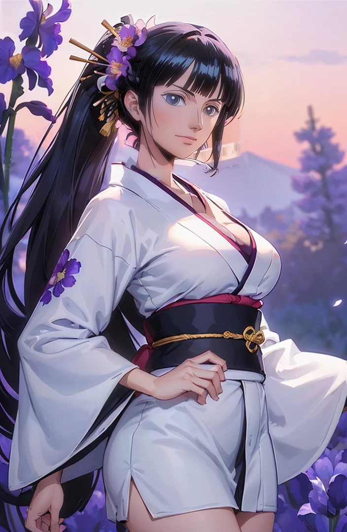 ((((Very nice smile))))、((Direct your gaze this way))、1 girl,NsfW,(one peace wanokuni edition)、((ponytail、Red ribbon on the tie)) 、((they say olobi))、((A very sexy mini kimono dress with a large slit、(((Kimono obi)))、(((The white kimono is decorated with purple iris flowers)))、((Wearing a black haori with a red lining)),Exposed underboob)):1.2, White costume,((Short costume)),nico robin,(ONEPIECE),((Huge breasts 1.8)), clavicle, Glowing purple eyes,absurdists, brainwashing,Hollow Eyes, ((Expressionless, Emotional removal)),avert your eyes , Full body portrait, Outdoor,Dim Alley,night, (highest quality、4K、8K、High resolution、Must have:1.2)、Very detailed、(reality、It is realistic.、Realistic:1.37)、ticker、hyper HD、Studio Lighting、Ultra High Definition Paint、Sharp focus、Physically Based Rendering、Extreme Detail、Professional specifications、Vibrancy and color、Blurred、Sports portrait、landscape、Horror Style、Anime Big Tits、sf、photograph、Concept Artist、Five Fingers, Perfect body, {{{masterpiece}}}, {{{highest quality}}}, {{Very detailed}}, {shape}, {{Very delicate and beautiful}},Improved cost performance、all roles、Canon 5D MK4でphotograph、photograph, ((((The back is surrounded by many flowers on the vast grassland、She is centered in the frontal shot、Surrounded by flowers that cover the background、they are、Illuminated by a dazzling light、Heavenly Sunshine))))、(((bright、Mr.々Various kinds、flower、Tropical flower、Flower, not grass、Surrounded by majestic flower fields、The flower's height exceeds that of the person himself、Bright Morning)))