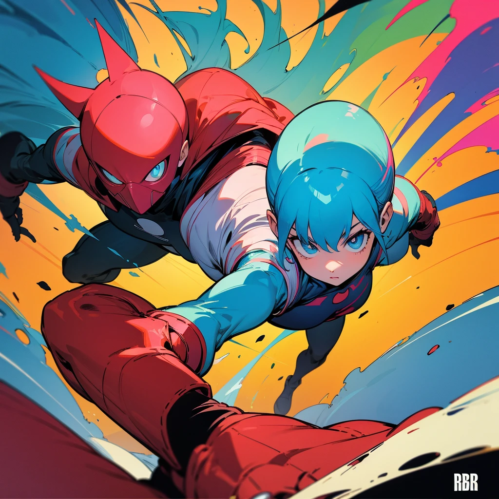 a comic book style image with no visible characters, lots of bright color