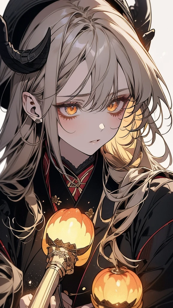 (Top resolution、Distinct_image)top-quality、A girl 、masterpiece、highly detailed, half body, Semi-realistic、yellow eyes 、18year old, silver hair,young 、Exquisite facial features、Facial features ,variation potrait, long hairstyles, age, cool , cold sharp eyes, An expression of despair., lifeless eyes, blood on face, , {Very detailed 8k CG unit wallpaper}, Handsome, solo, female, , loyalty ,Japanese kimono, detailed eyes, beautiful eyes, gorgeous , have dragon horns