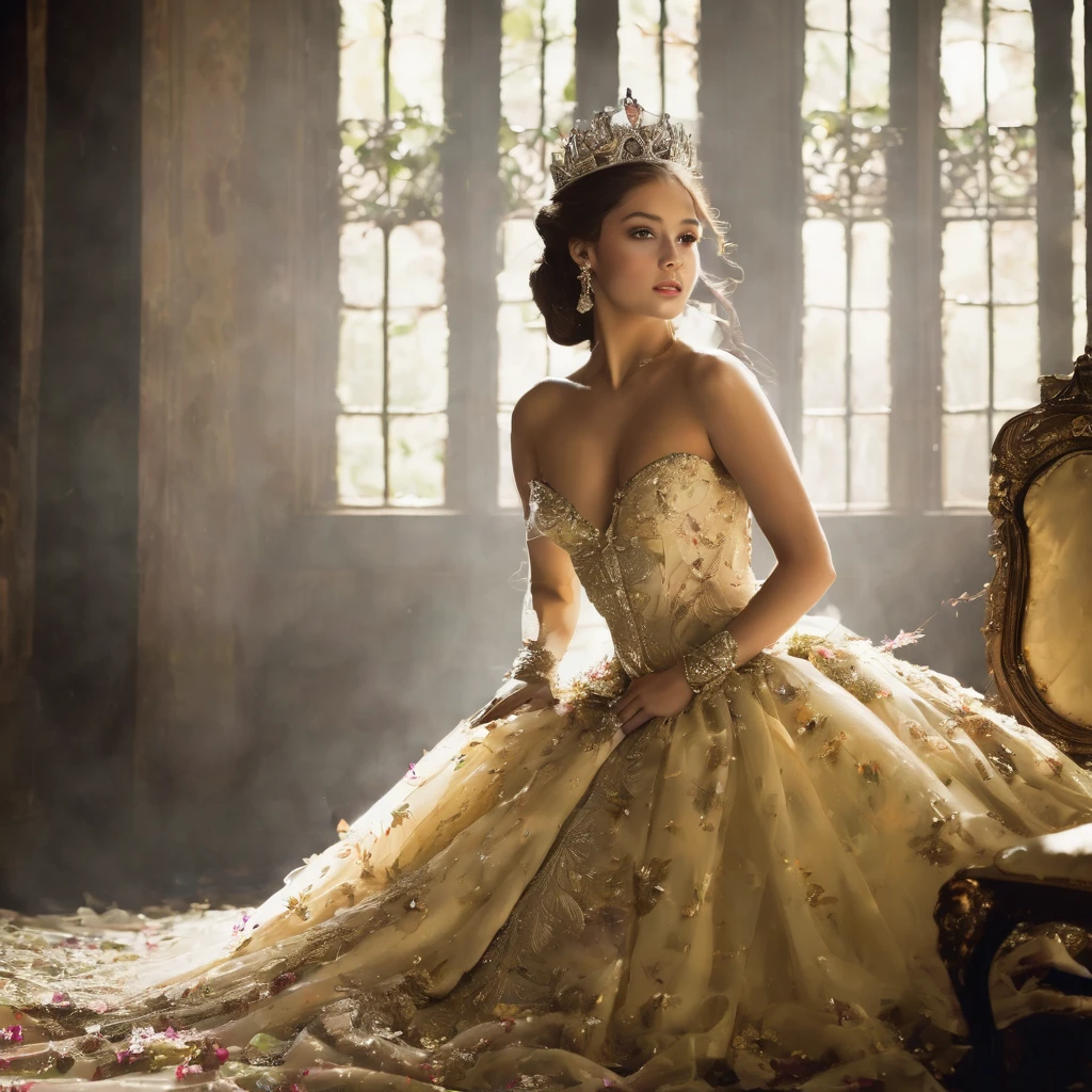 A very beautiful princess was lying with her clothes torn showing her sexiness. Penutup daun