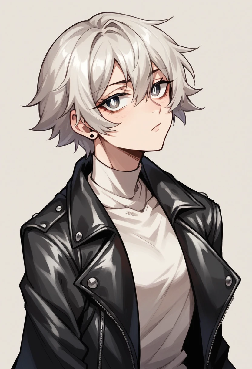 catgilr wiht clutty eyes, amazing hairstyle, leather jacket