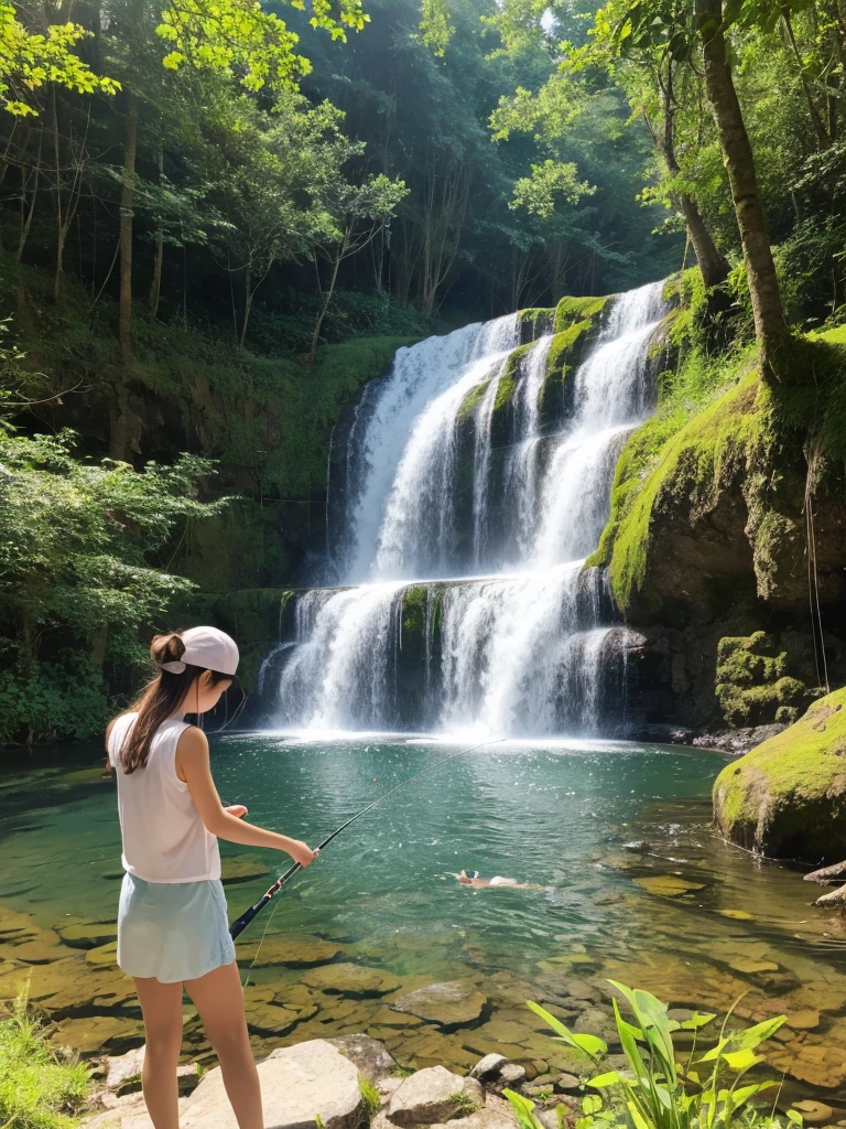 fishing waterfall Mainly girls The highest quality in the family Nostalgia Summer
