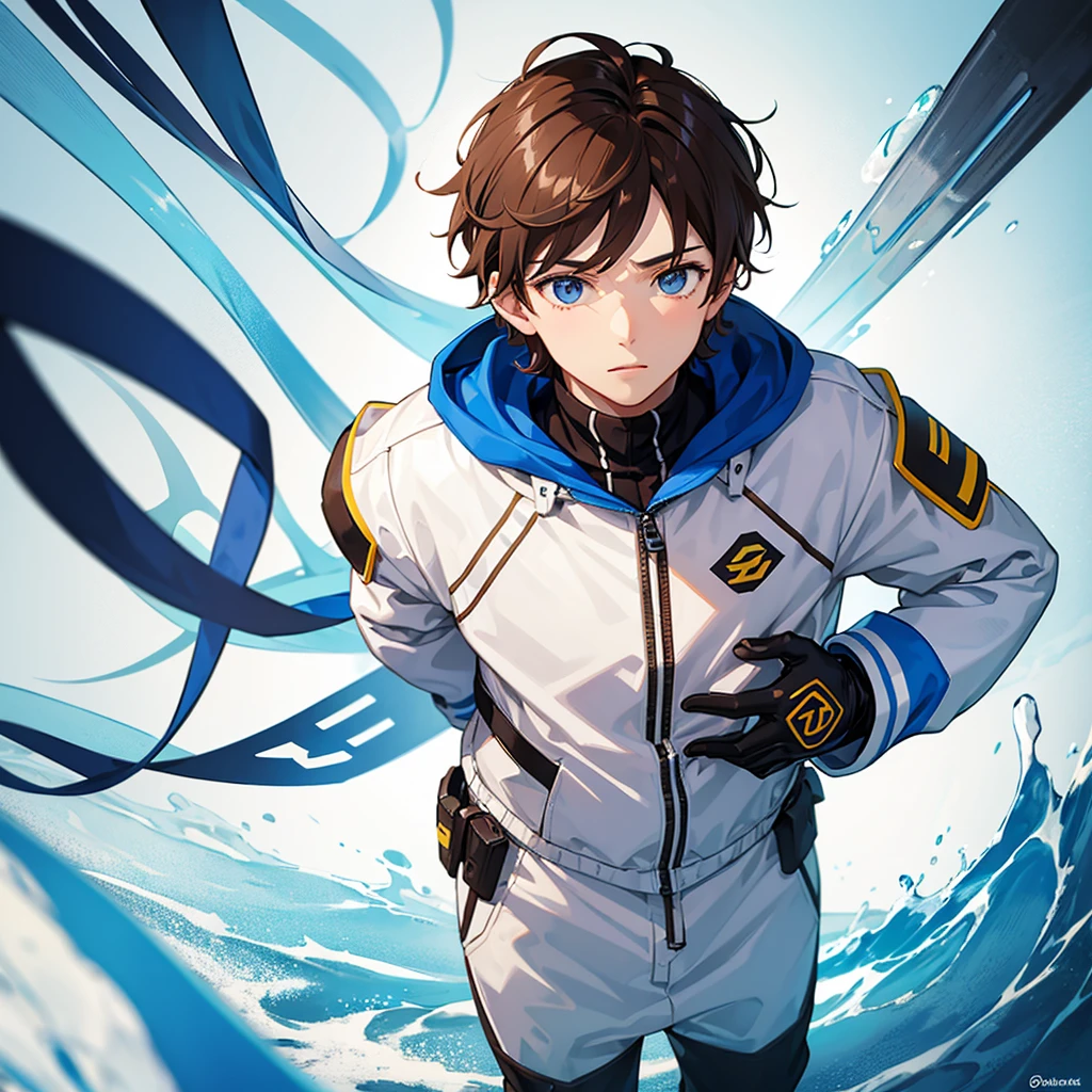A boy with an ice suit and brown hair