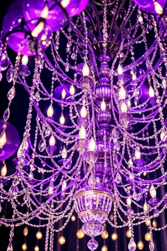 a close up of a chandelier with many purple lights, purple lights, cool purple lighting, moody lights!! intricate, glowing lights!! intricate, arabian nights inspired, blue and purle lighting, blue lights and purple lights, purple, extremely moody purple lighting, purple color lighting, beautiful lights, beautiful lit lamps, purple lighting, extremely beautiful lighting, beautiful lighting