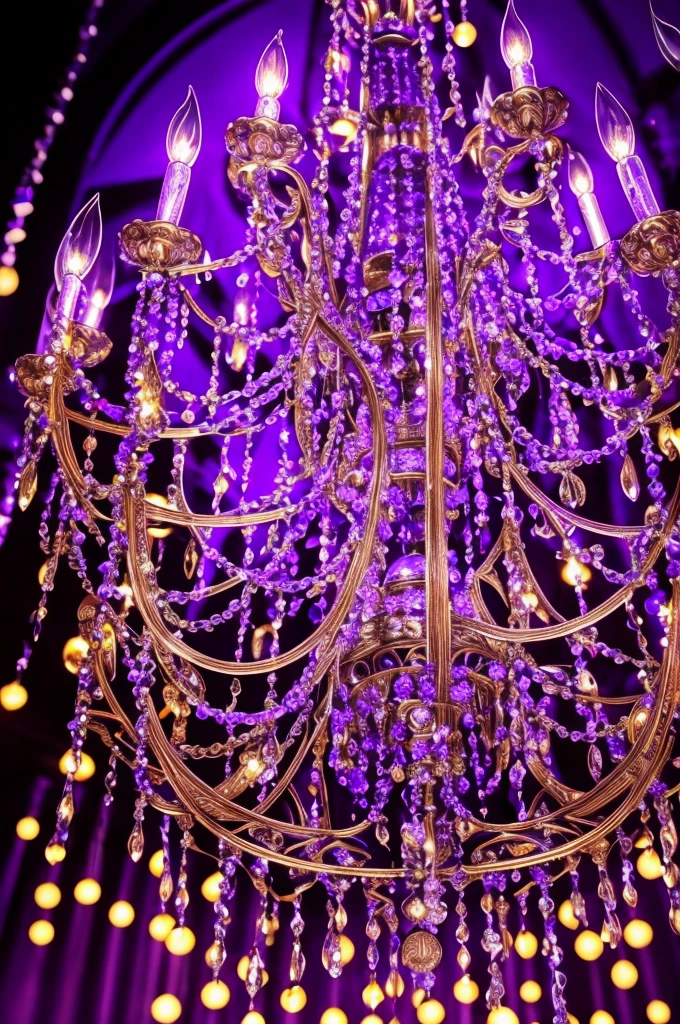 a close up of a chandelier with many purple lights, purple lights, cool purple lighting, moody lights!! intricate, glowing lights!! intricate, arabian nights inspired, blue and purle lighting, blue lights and purple lights, purple, extremely moody purple lighting, purple color lighting, beautiful lights, beautiful lit lamps, purple lighting, extremely beautiful lighting, beautiful lighting